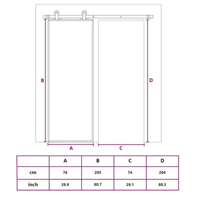 Kulta liukuovi Cretu 76x205cm (kirkas esg-lasi ja alumiini)