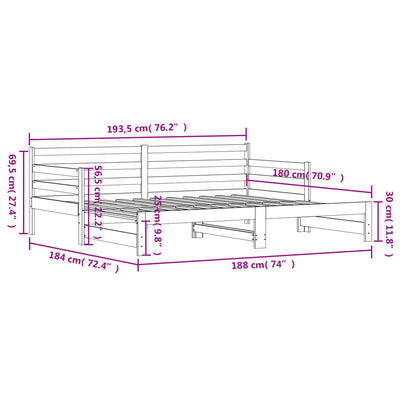 Valkoinen vuodesohva rullilla Miorica 90x190cm (mänty)