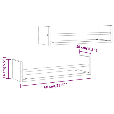 Seinähyllyt tangoilla 2 kpl musta 60x16x14 cm