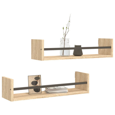 Seinähyllyt tangoilla 2 kpl Sonoma-tammi 60x16x14 cm