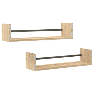 Seinähyllyt tangoilla 2 kpl Sonoma-tammi 60x16x14 cm