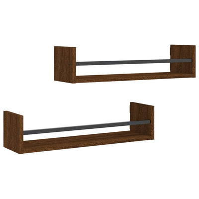 Seinähyllyt tangoilla 2 kpl ruskea tammi 60x16x14 cm
