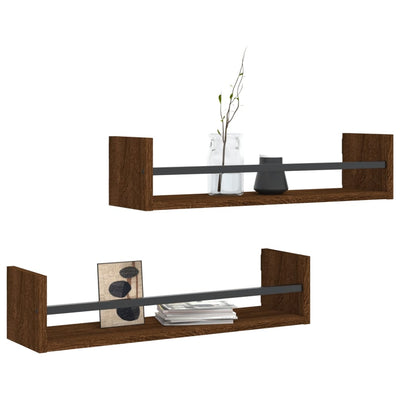 Seinähyllyt tangoilla 2 kpl ruskea tammi 60x16x14 cm