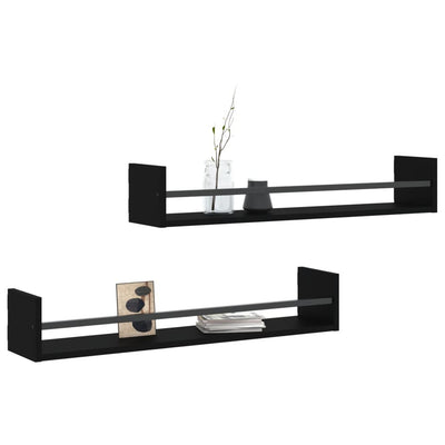 Seinähyllyt tangoilla 2 kpl musta 80x16x14 cm