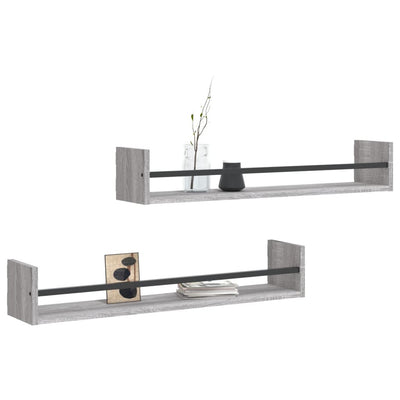 Seinähyllyt tangoilla 2 kpl harmaa Sonoma 80x16x14 cm
