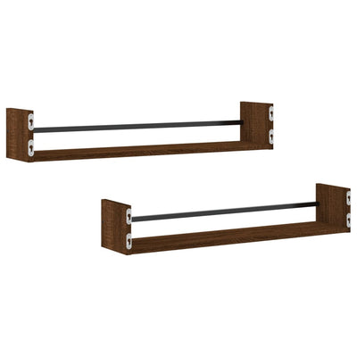 Seinähyllyt tangoilla 2 kpl ruskea tammi 80x16x14 cm