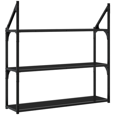 Seinähylly 3 kerrosta musta 80x21x78,5 cm tekninen puu