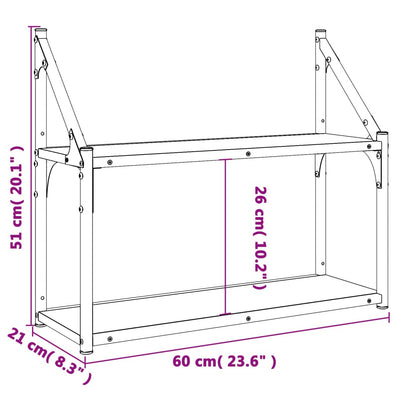 Seinähylly 2 kerrosta musta 60x21x51 cm tekninen puu