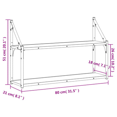 Seinähylly 2 kerrosta musta 80x21x51 cm tekninen puu