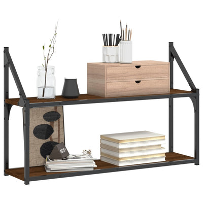 Seinähylly 2 kerrosta ruskea tammi 80x21x51 cm tekninen puu