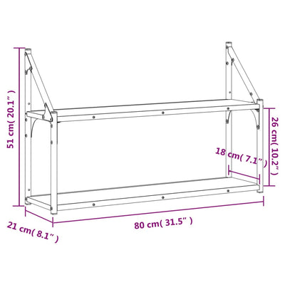 Seinähylly 2 kerrosta ruskea tammi 80x21x51 cm tekninen puu