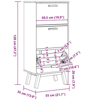 Kenkäkaappi OLDEN ruskea 55x35x120 cm täysi mänty