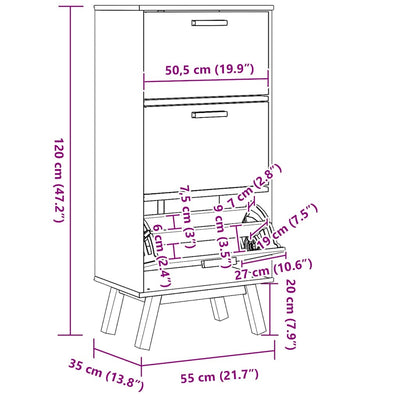 Kenkäkaappi OLDEN harmaa ja ruskea 55x35x120 cm täysi mänty