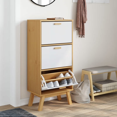 Kenkäkaappi OLDEN valkoinen ja ruskea 55x35x120 cm täysi mänty