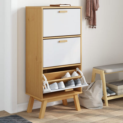 Kenkäkaappi OLDEN valkoinen ja ruskea 55x35x120 cm täysi mänty