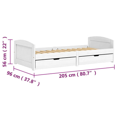 Sohvasänky 2 laatikolla IRUN valkoinen 90x200 cm täysi mänty