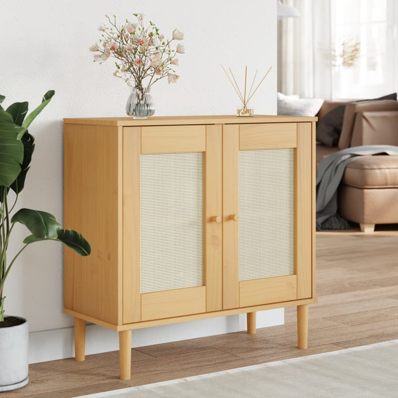 Senkki SENJA rottinkityyli ruskea 80x35x80 cm täysi mänty