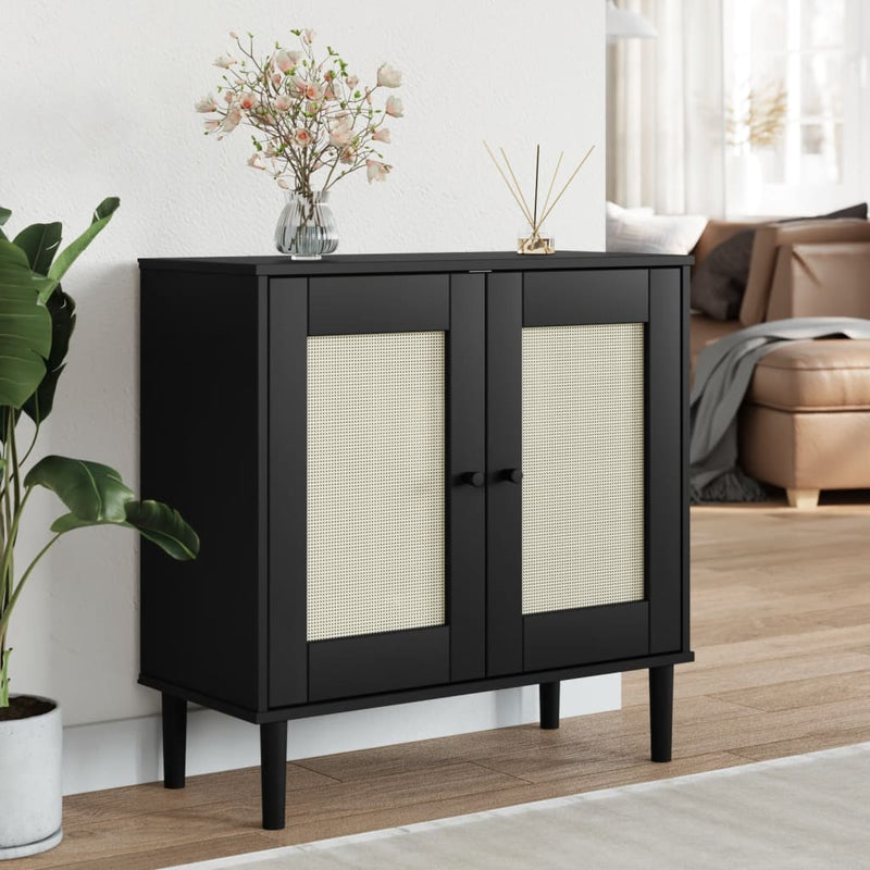 Senkki SENJA rottinkityyli musta 80x35x80 cm täysi mänty
