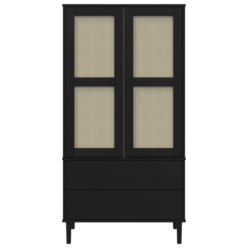 Vaatekaappi SENJA rottinkityyli musta 90x55x175 cm täysi mänty