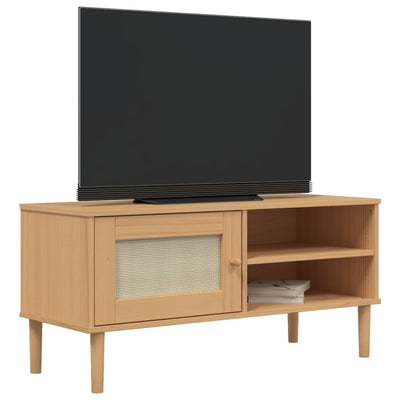 TV-taso SENJA rottinkityyli ruskea 106x40x49 cm täysi mänty