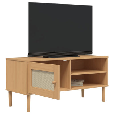 TV-taso SENJA rottinkityyli ruskea 106x40x49 cm täysi mänty