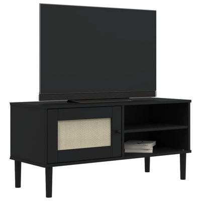 TV-taso SENJA rottinkityyli musta 106x40x49 cm täysi mänty