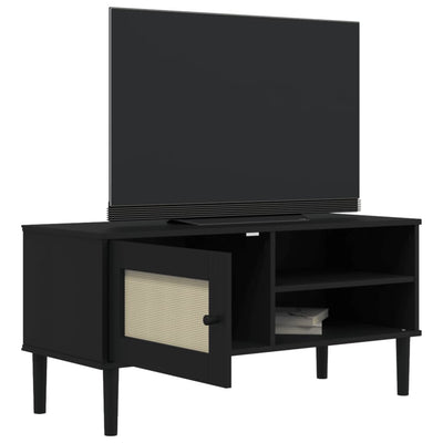 TV-taso SENJA rottinkityyli musta 106x40x49 cm täysi mänty