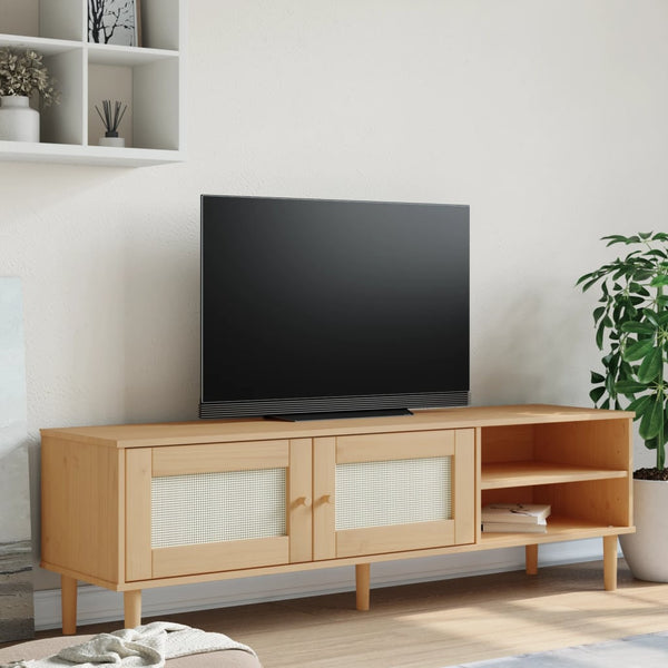 TV-taso SENJA rottinkityyli ruskea 158x40x49 cm täysi mänty