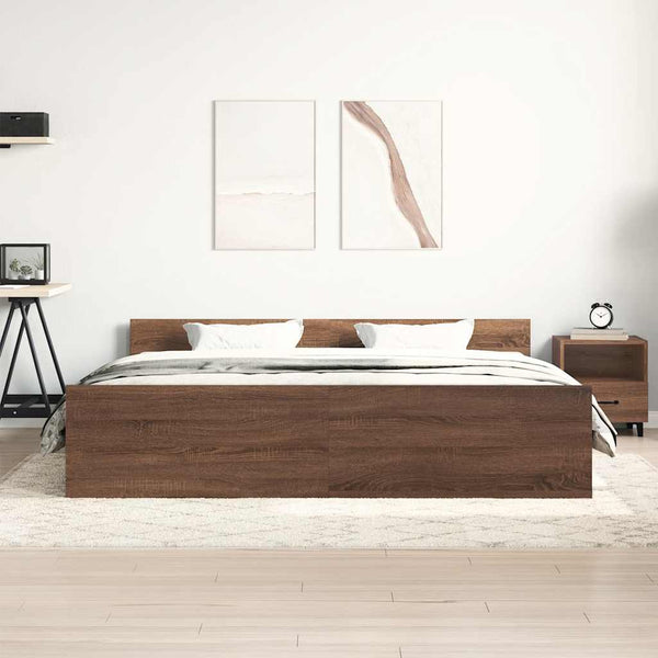 Sängynrunko päädyillä ruskea tammi 200x200 cm