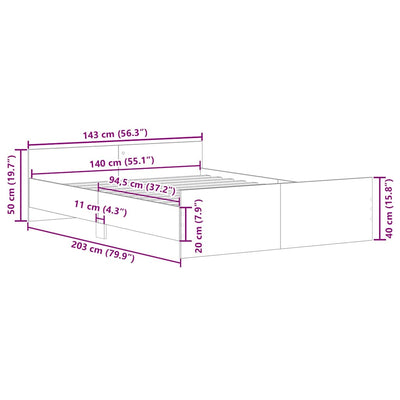 Sonoma-tammi sängynrunko päädyillä Cucu 140x200cm