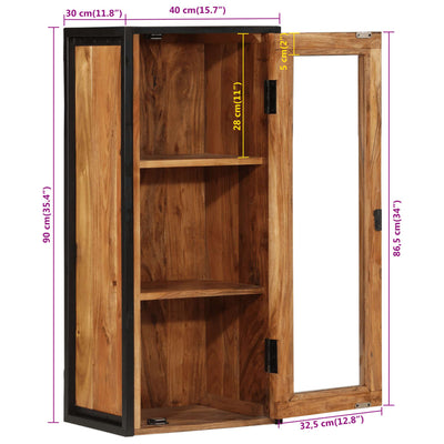 Kylpyhuoneen seinäkaappi 40x30x90 cm täysi akasiapuu ja rauta