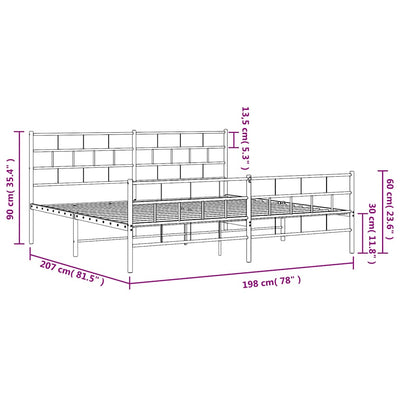Valkoinen metallinen sängynrunko päädyillä Orodan 193x203cm