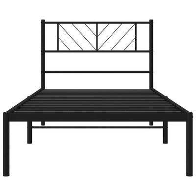 Metallinen sängynrunko päädyllä musta 90x200 cm