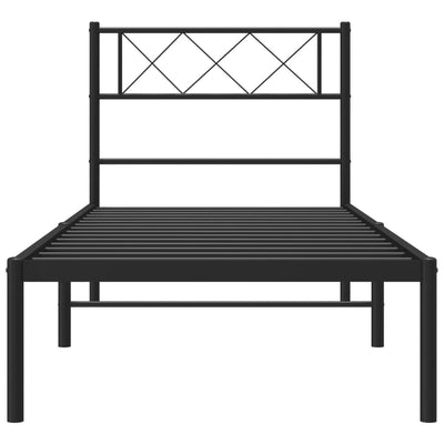 Metallinen sängynrunko päädyllä musta 75x190 cm
