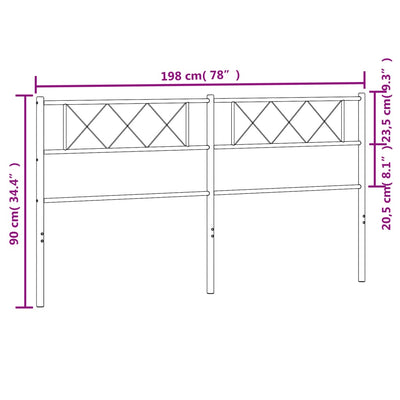 Metallinen sängynpääty valkoinen 193 cm