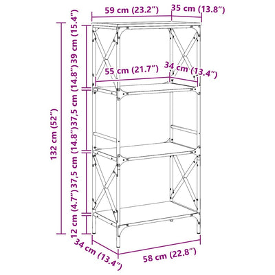 Ruskea tammi kirjahylly Cerneleac 59x35x132cm (4 kerrosta, puinen)