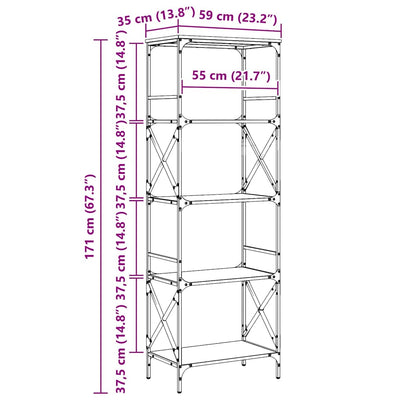 Ruskea tammi kirjahylly Cerneleac 59x35x171cm (5 kerrosta, puinen)