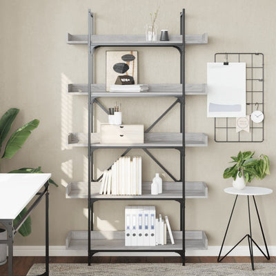 Harmaa kirjahylly Badawy 100x33x180,5cm (5 tasoa sonoma puinen)