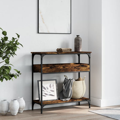 Konsolipöytä hyllyllä savutammi 75x29x75 cm tekninen puu