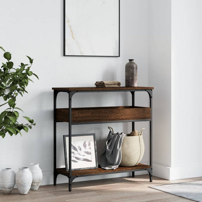 Konsolipöytä hyllyllä ruskea tammi 75x29x75 cm tekninen puu