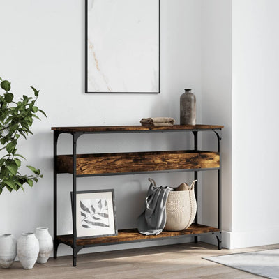Konsolipöytä hyllyllä savutammi 100x29x75 cm tekninen puu