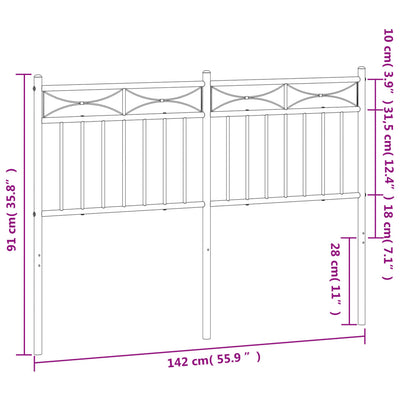 Metallinen sängynpääty musta 135 cm