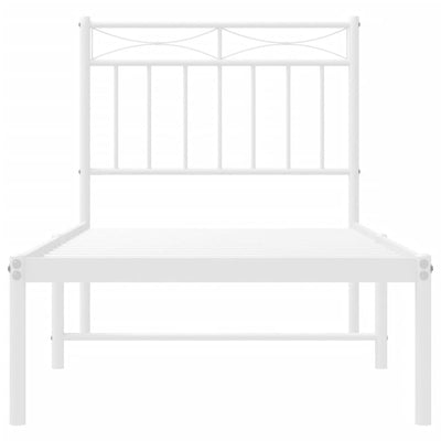 Valkoinen metallinen sängynrunko päädyllä Atlas 80x200cm