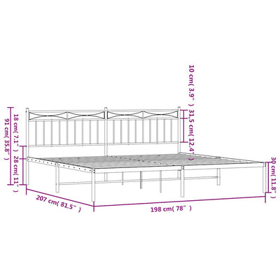 Valkoinen metallinen sängynrunko päädyllä Atlas 193x203cm