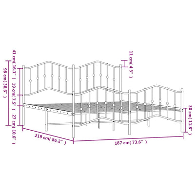 Valkoinen metallinen sängynrunko päädyillä Pichen 183x213cm