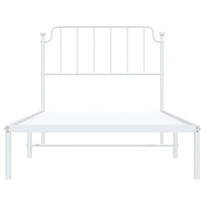Valkoinen metallinen sängynrunko päädyllä Siegfried 100x190cm