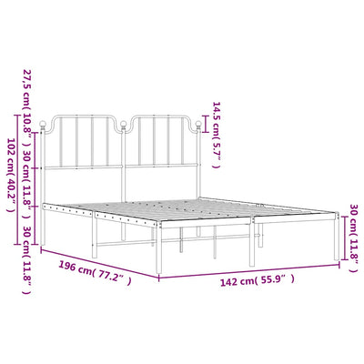 Valkoinen metallinen sängynrunko päädyllä Siegfried 135x190cm