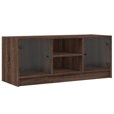 TV-taso lasiovilla ruskea tammi 102x37x42 cm