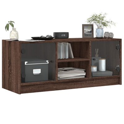 TV-taso lasiovilla ruskea tammi 102x37x42 cm