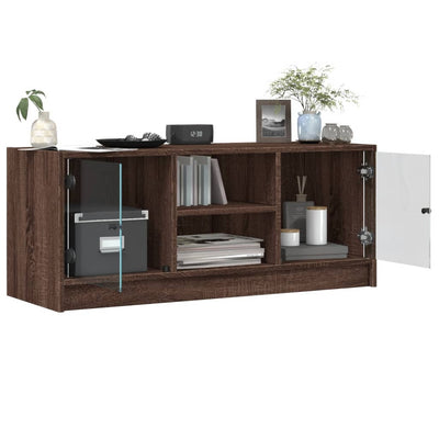 TV-taso lasiovilla ruskea tammi 102x37x42 cm